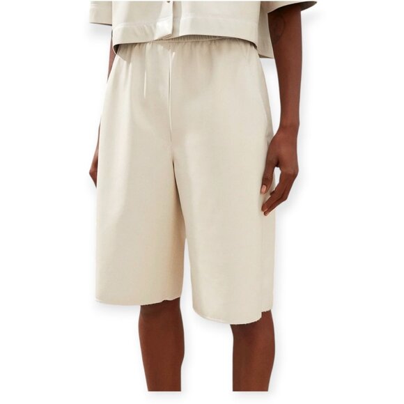 Nanushka WomensYolie Vegan Leather Long Shorts Off White, Size S, NWT $395 - Picture 1 of 14